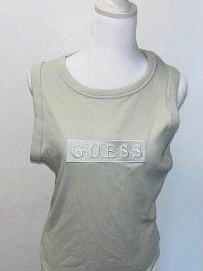 GUESS Sage Green Ribbed Logo Tank Top